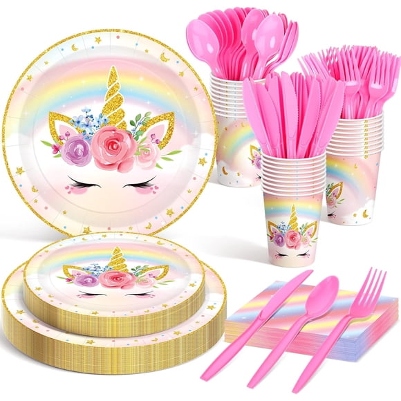 168 Pcs Décorations de Fête Princesse Assiettes et Serviettes Princesse Ensemble de Vaisselle Jetable Château pour Filles Shower de Bébé Château de Princesse Fournitures de Fête d'Anniversaire Sert 24 Invités