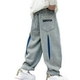 thumbnail image 1 of Boys' Baggy Jeans Straight Leg Jeans With Pockets Elastic Waist Distressed Ripped Denim Pants With Holes， Clothes, 1 of 8