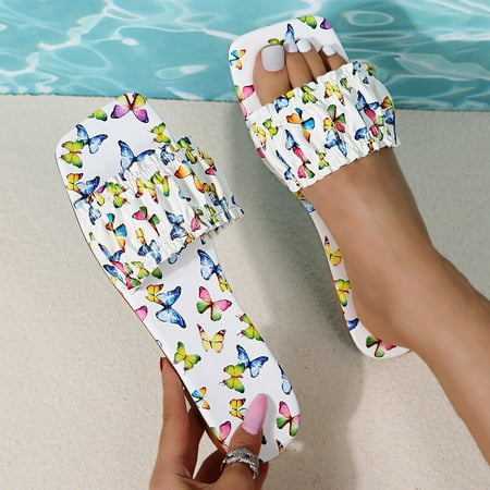

Aayomet House Slippers for Women Summer Beach Sandals Size Pattern Spring Women Colorful Large And Slippers Flat Women s slipper White 6.5