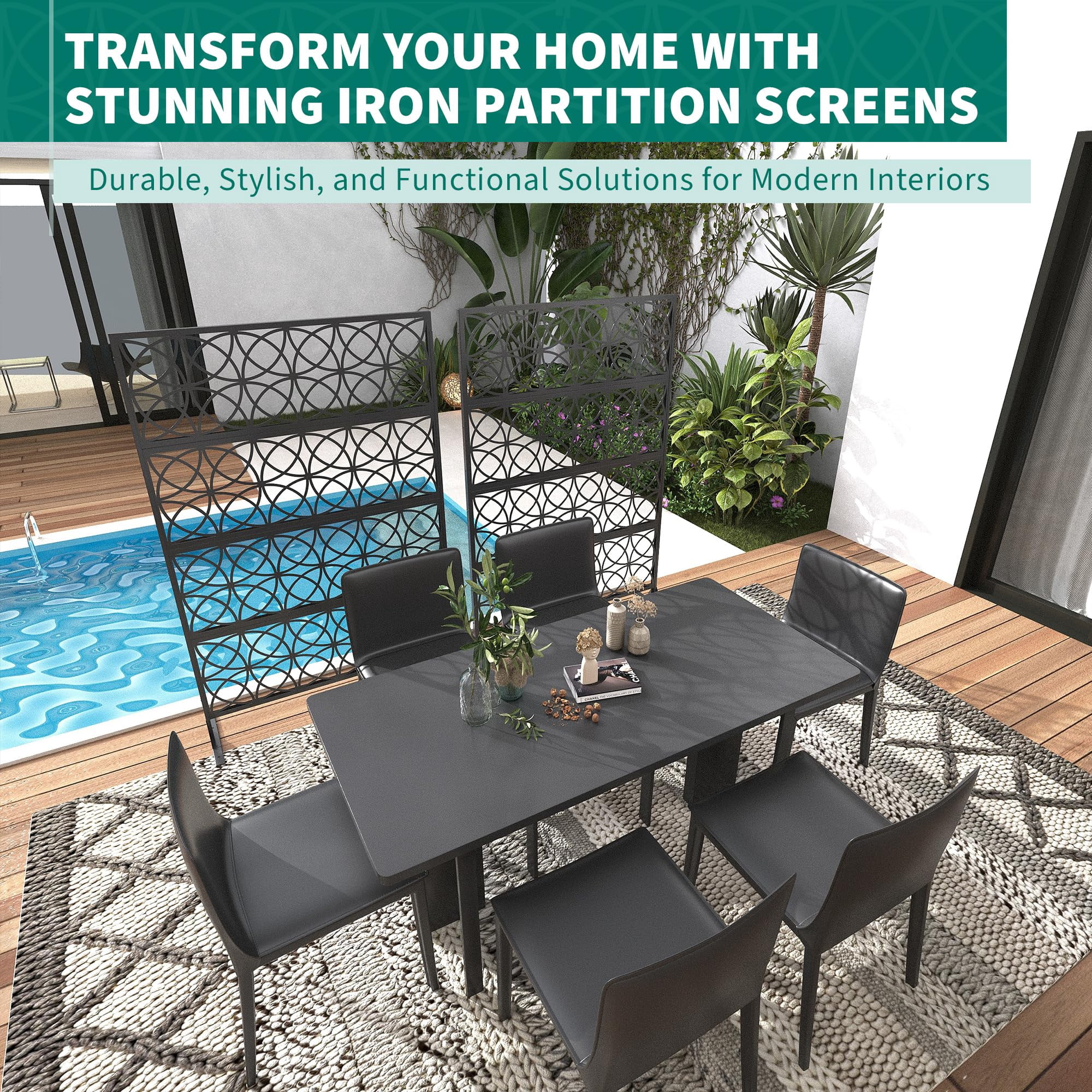 Decorative Metal Garden Fence Panels, Black Outdoor Scroll Design Border ,Rust-Proof & Easy Snap-Together Installation, Copper coin