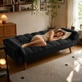 thumbnail image 7 of MIKIBAMA 75" Black 3 Seat Linen Convertible Futon Sofa Bed Tufted Design Adjustable Backrests With Solid Wood Legs for Small Spaces, 7 of 7