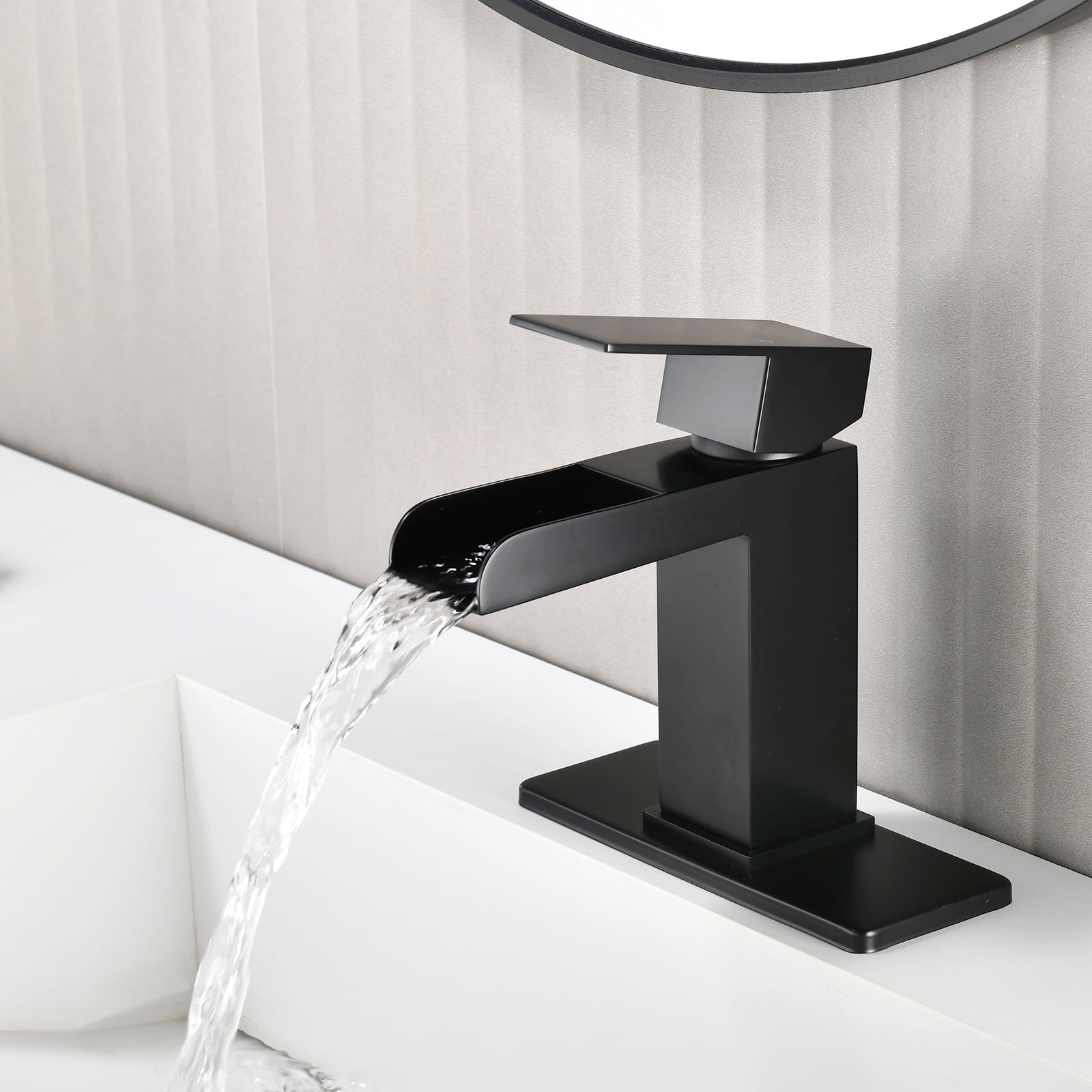Cobbe Single-Handle Bathroom Sink Faucet for Vanity Single-Hole with Pop-Up Drain Bathroom Faucet Matte Black