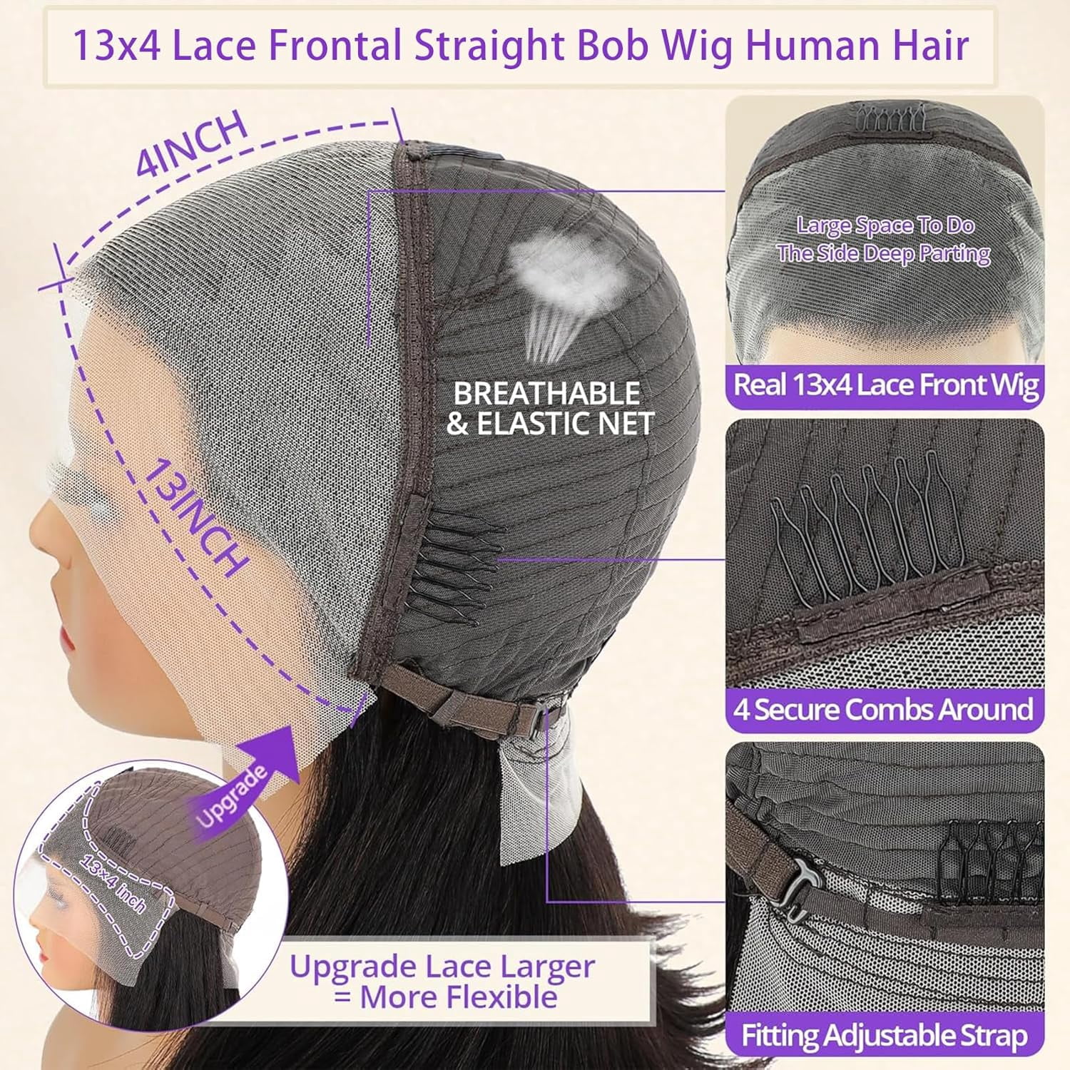 CJBZLCPCOO Wig Human Hair Glueless Wigs 13x4 HD Lace Front Wigs Human Hair Pre Plucked with Baby Hair 180% Density Short Bob Wigs Lace Frontal Wig for Women Human Hair Wigs Natural Color