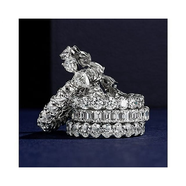 1.00 T.C.W Excellent Pear Cut Natural Diamond Radiating Eternity Band for Ladies Solid 14K White Gold Size 7