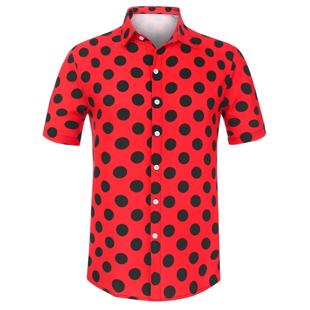 Lars Amadeus Camisa de lunares de verano para hombre, camisas hawaianas con patrón de manga corta y botones rojo L