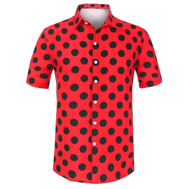 Lars Amadeus Camisa de lunares de verano para hombre, camisas hawaianas con patrón de manga corta y botones rojo L