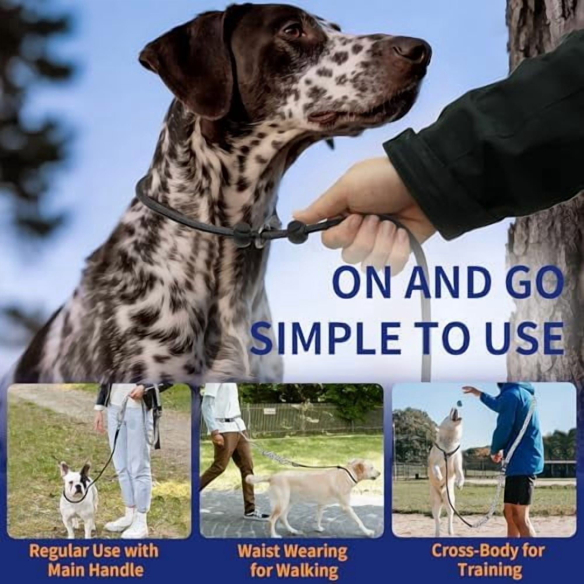 Slip Lead Dog Leash, Hands-Free No Pull Training Leash with Padded Handle for Medium Large Heavy Duty Dogs, Cow