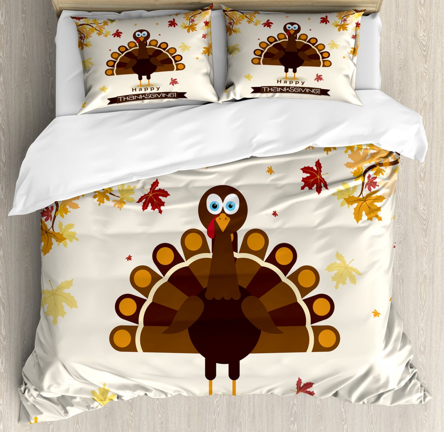 Turkey Duvet Cover Set King Size, Fall Season Illustration Festive