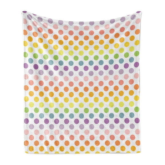 Colorful Soft Flannel Fleece Throw Blanket, Multicolored Polka Dots Pattern Abstract Circle Motifs, Cozy Plush for Indoor and Outdoor Use, 70" x 90", Multicolor, by Ambesonne