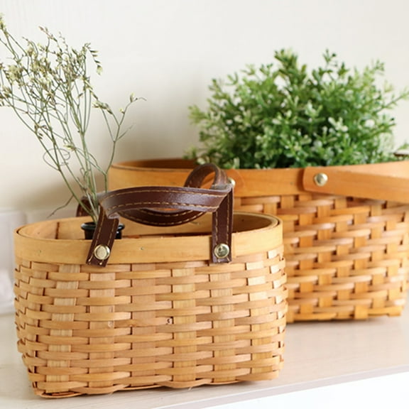 Flower Basket Fruit Basket Picnic Handheld Basket Kitchen Storage Basket Handmade Wooden Basket Sundries Organization Basket Fruits Snacks Food Basket