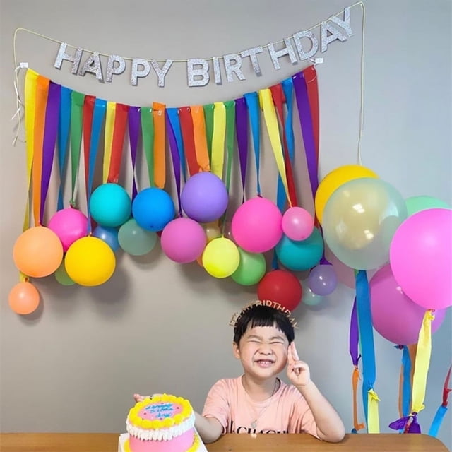 Rollo de papel de flores con borlas de colores, pared de globos, diseño de fiesta de cumpleaños para niños, pared de fondo de fotografía