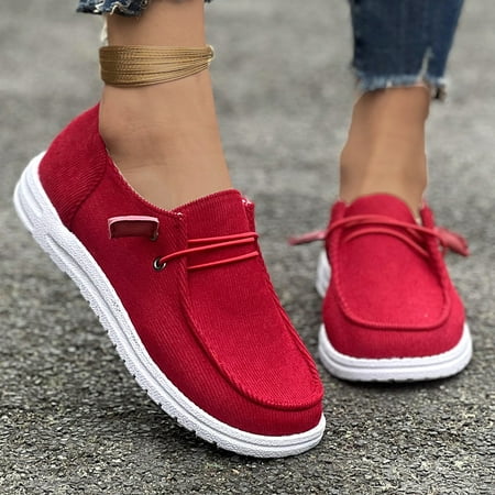 Women s Canvas Lace-Up Loafers Slip On Loafer Casual Flat Shoes for Women