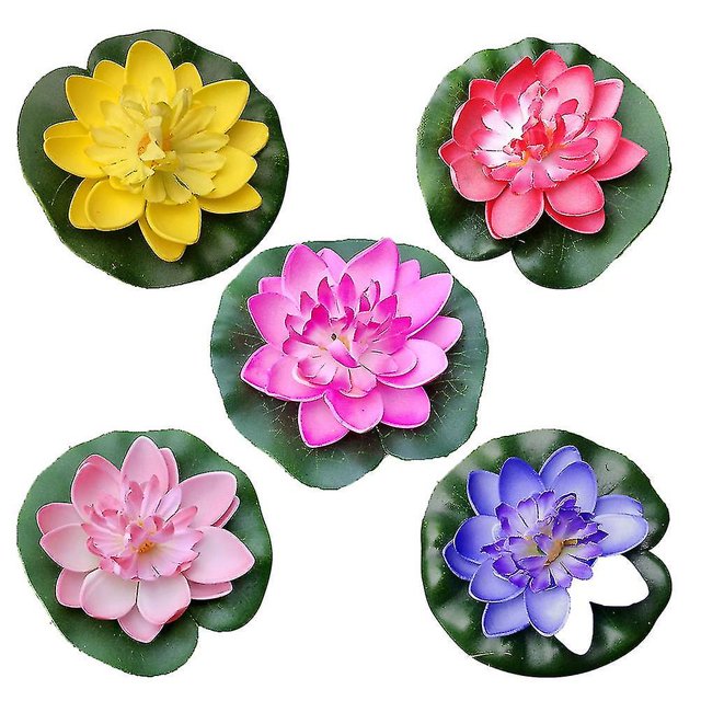 5 uds lirio de agua flotante Artificial Eva flor de loto estanque decoración 10cm (rojo/amarillo/azul/rosa/rosa claro)