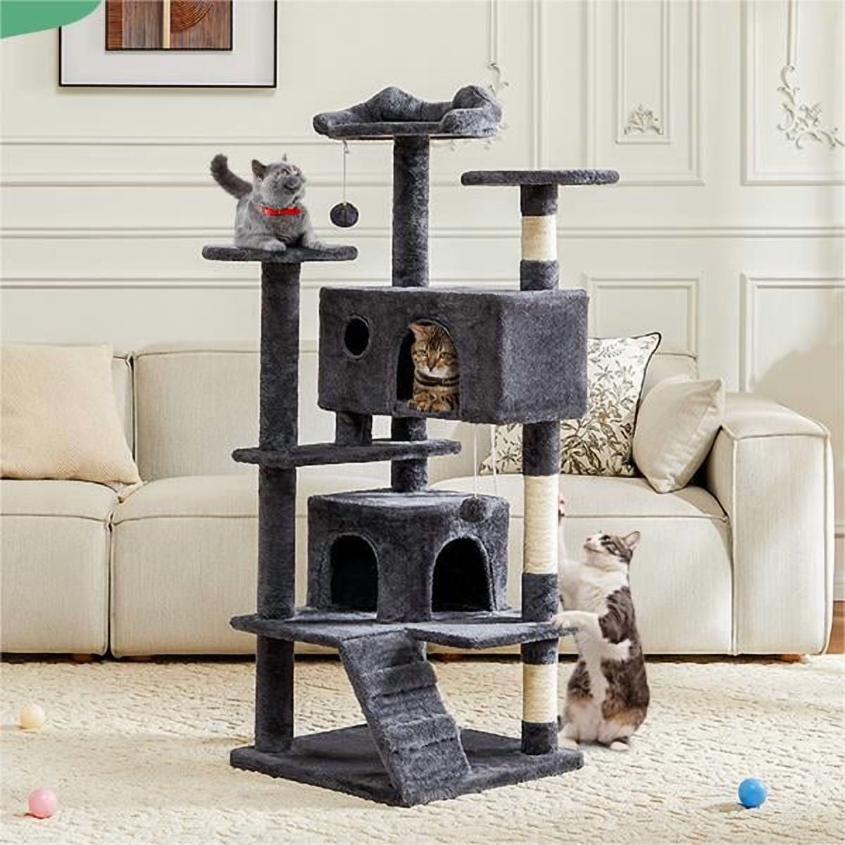 CONCETTA 54in Multi-Level Cat Tree Tower for Indoor Cats with Sisal Scratching Post, Dark Gray