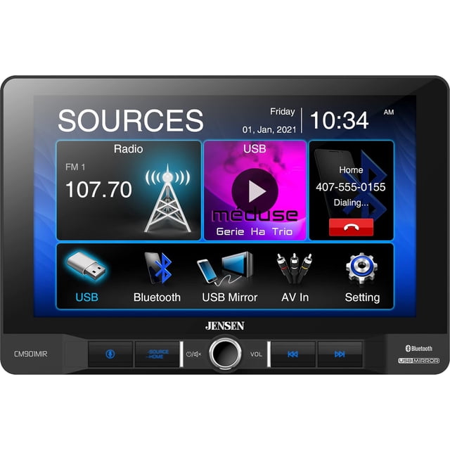 Receptor multimedia digital Jensen CM901MIR 23 cm con Bluetooth