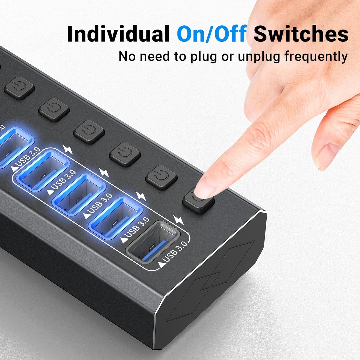 AUBEAMTO  16-Port Powered USB3.0 Hub, USB3.0 Hub [Durable Aluminum] 16Data Transfer Ports+ 4 Smart Charging Ports with Individual On/Off Switches, USB Hub 3.0 Powered with Power Adapter for Laptop PC