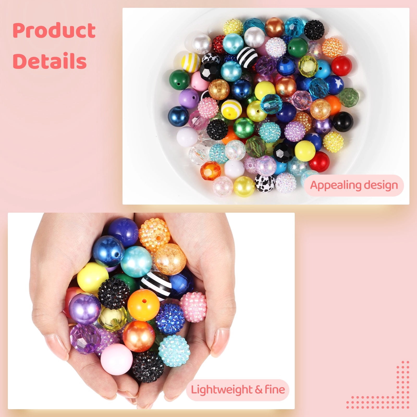 100 Pcs 20mm Beads for Pens,Rhinestone Bubblegum Beads Mixed Crystal Resin Sugar Chunky for Pens Beadable Keychains DIY Colorful Jewelry Beads DIY Making Supplies
