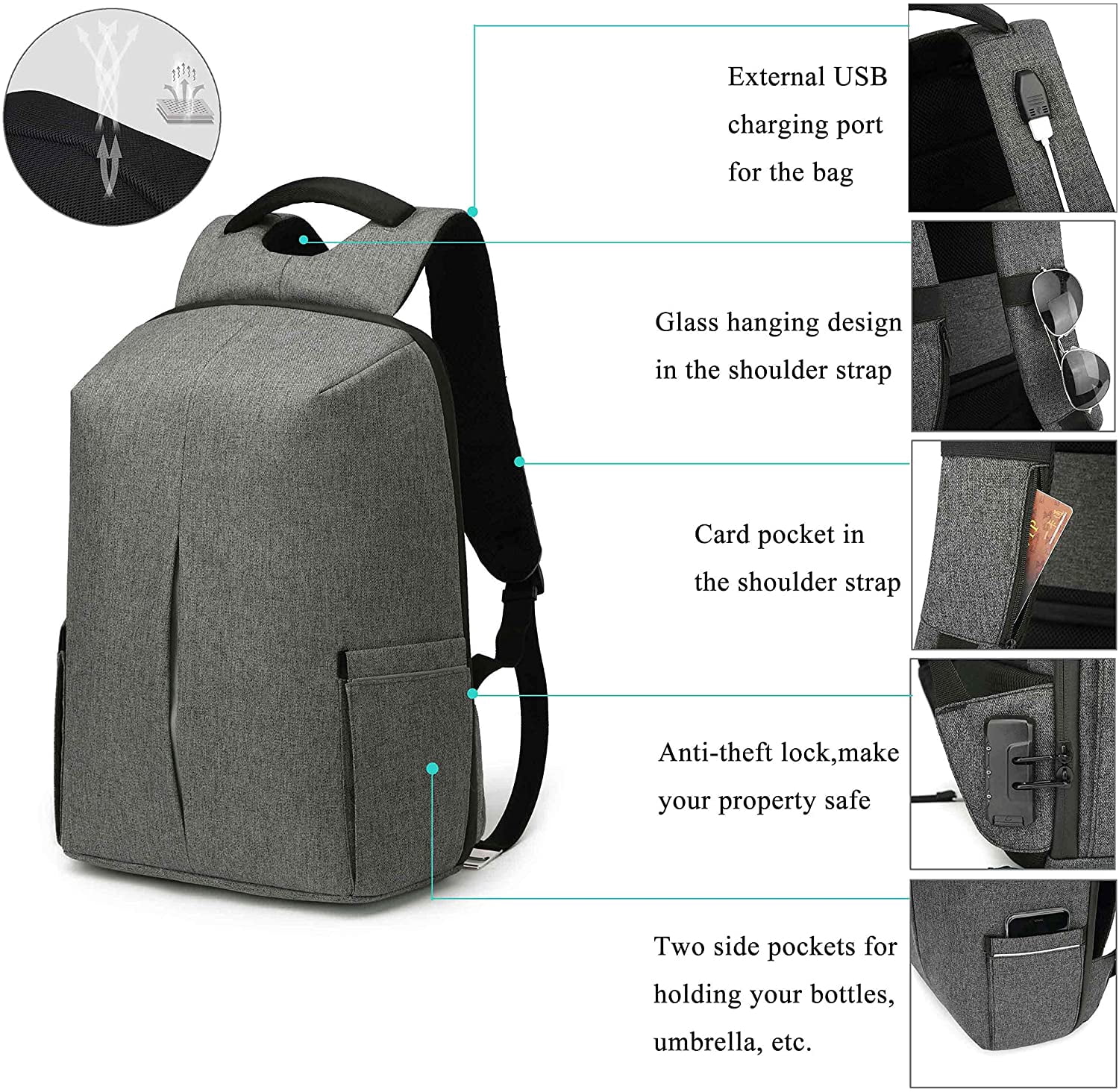 Huntvp Anti Theft Laptop Backpack for 