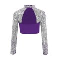 thumbnail image 4 of renvena Girls Long Sleeve Lyrical Dance Crop Top Sequins Backless Rhinestones Press Button Jazz Hip Purple 8, 4 of 5