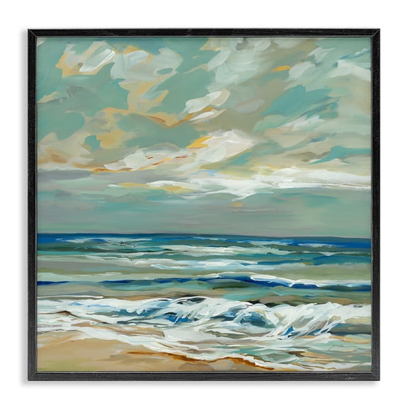 Stupell Industries Transitional Restless Beach Waves & Clouds Black Framed Giclee Art, 12 x 12, by Liz Jardine