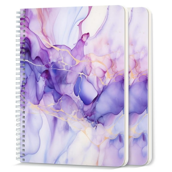 Spiral Notebook,College Ruled Journal,8.26" x 5.71" 50 Sheets/100 Pages,2 Pack - Ink Abstractions With Violet And Light Blue Color