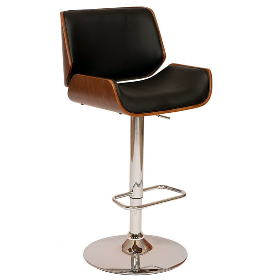 Swivel Barstool Adjustable Height Faux Leather Walnut & Chrome Finish