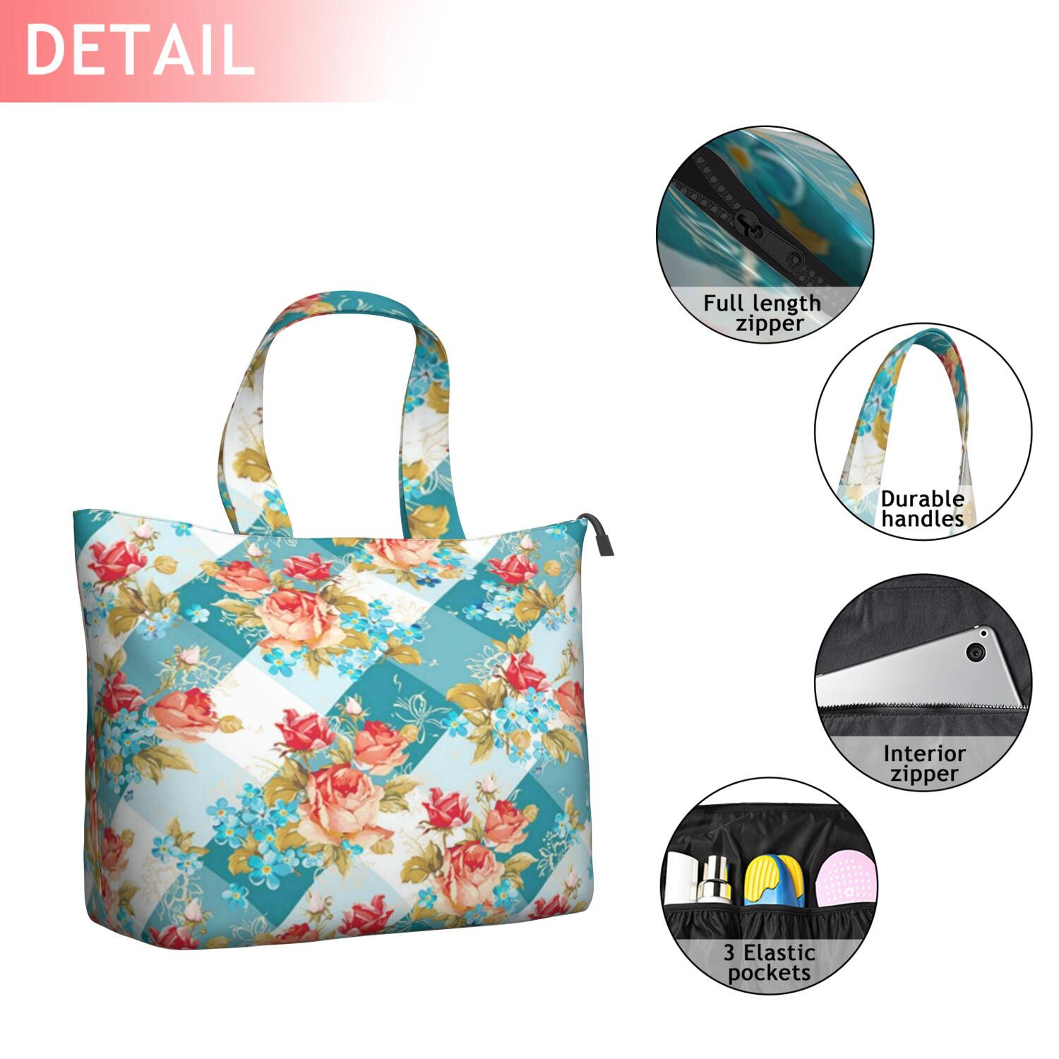 Pioneer Flower Floral Print Pattern Travel Tote Bags for Women Carry On,Large Weekender Bags for Women Travel,Multi Functional Duffle Bag for Work,Shopping,Sports