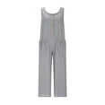 thumbnail image 4 of Floral Overalls for Women Womens Casual Loose Linen Jumpsuits, One Piece Sleeveless Button Wide Leg Overalls Long Pant Rompers with Pockets Gray M, 4 of 7