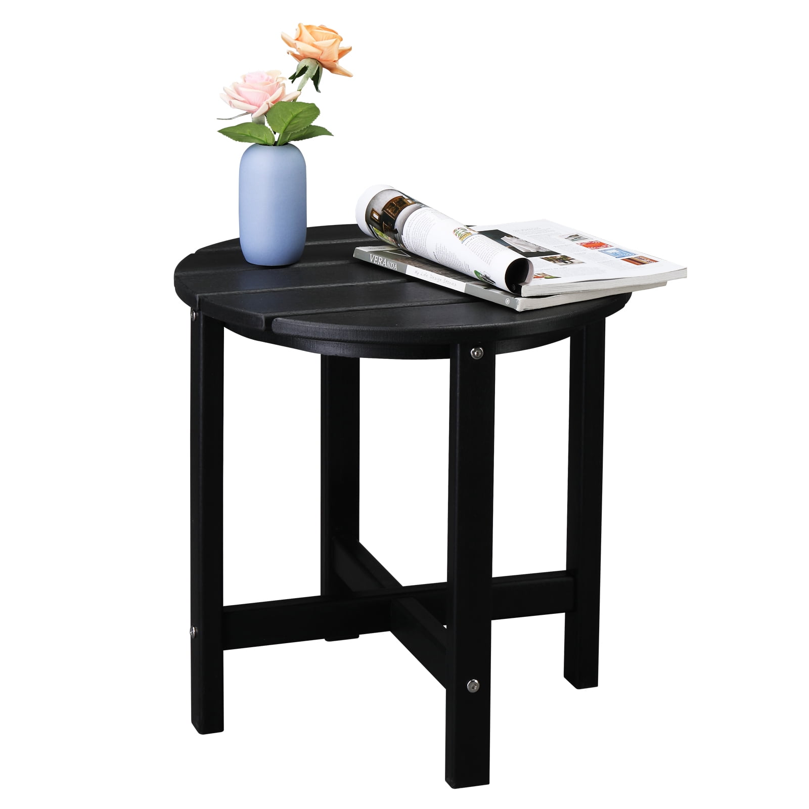 Ktaxon 18" HDPE Outdoor Side Table, Round Adirondack Outdoor End Side Table, Weather Resistant End Table for Living Room, Bedroom, Black