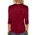thumbnail image 6 of 3/4 Sleeve V Neck Women's Blouses Silk Satin Casual Dressy Tops Loose Fit Lightweight Soft Breathable Business Work Shirts, #02 Red, XXL, 6 of 7