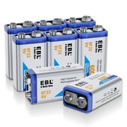 EBL 9V Rechargeable Batteries 9 Volt Lithium ion 600mAh Li-ion Batteries (8-Packs)