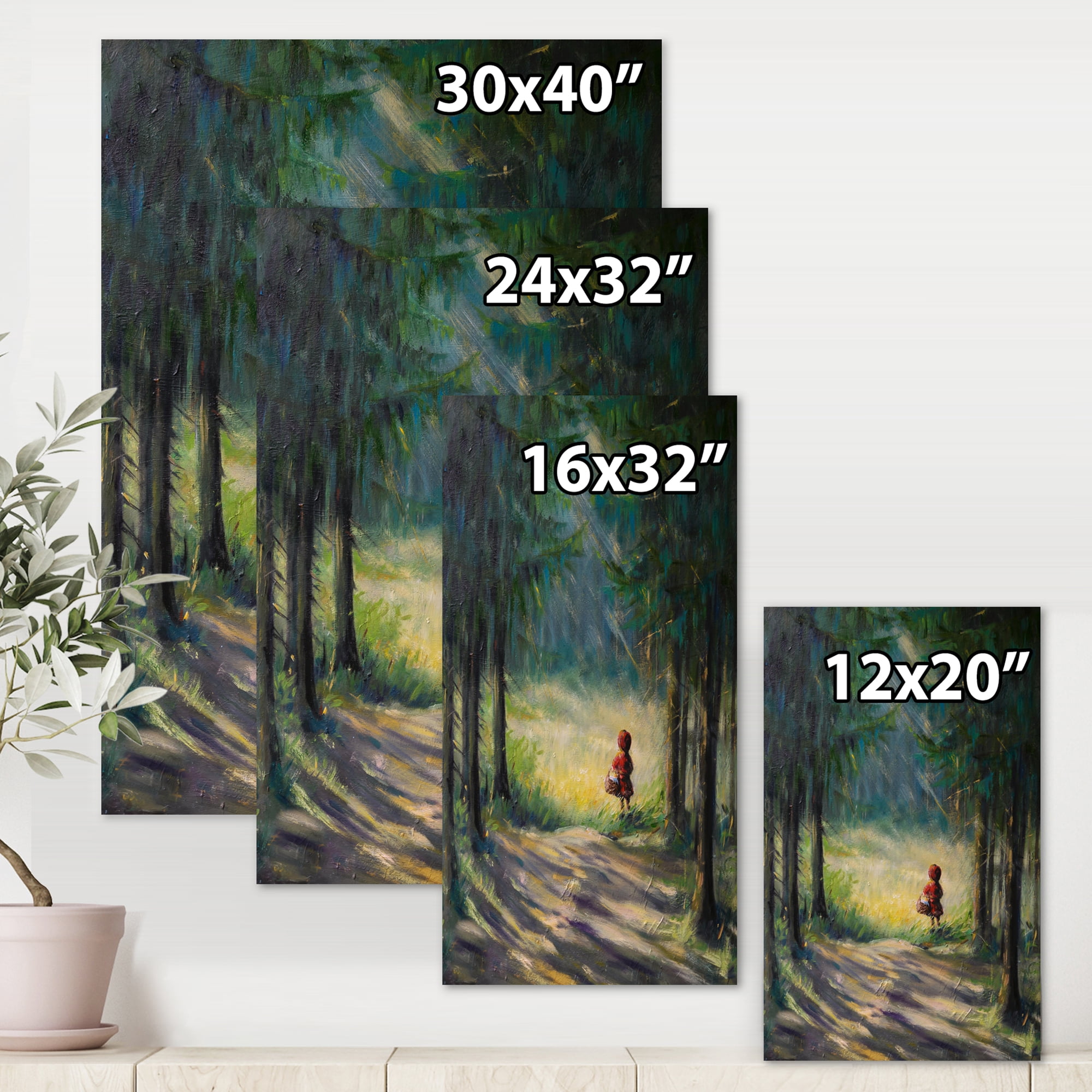 Designart ' Little Red Kid Riding Hood In The Woods ' Traditional Canvas Wall Art Print