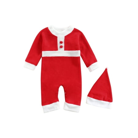 

Gwiyeopda Toddler Unisex Baby Warm Christmas Long Sleeve Romper Pajama with Hat 4pcs 0-6 Years