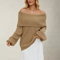 thumbnail image 2 of Holzkary Off The Shoulder Sweater Long Sleeve 2025 New Loose Knitted Sweater for Women One Neck Sweater Oversized Ribbed Knit Fall Pullover Tops Winter Going Out Outfits Khaki Xl, 2 of 8