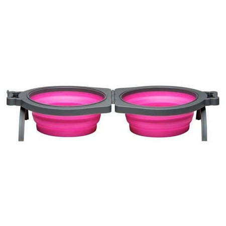 UPC: 0842982079885 | Loving Pets 842982079885 Bella Roma Travel Double Diner Dog Bowl Pink – Small