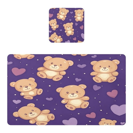 

Wobogo Cute Teddy Bear and Heart Pattern Placemats Coasters Set of 1 Heat-resistant Non-slip Easy to Clean Square Dinner Plate Mat