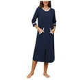 thumbnail image 2 of Roncen Women Zipper Robe 3/4 Sleeves Loungewear Dress Full Length Sleepwear Pockets Housecoat Nightgown Long Bathrobe, 2 of 7