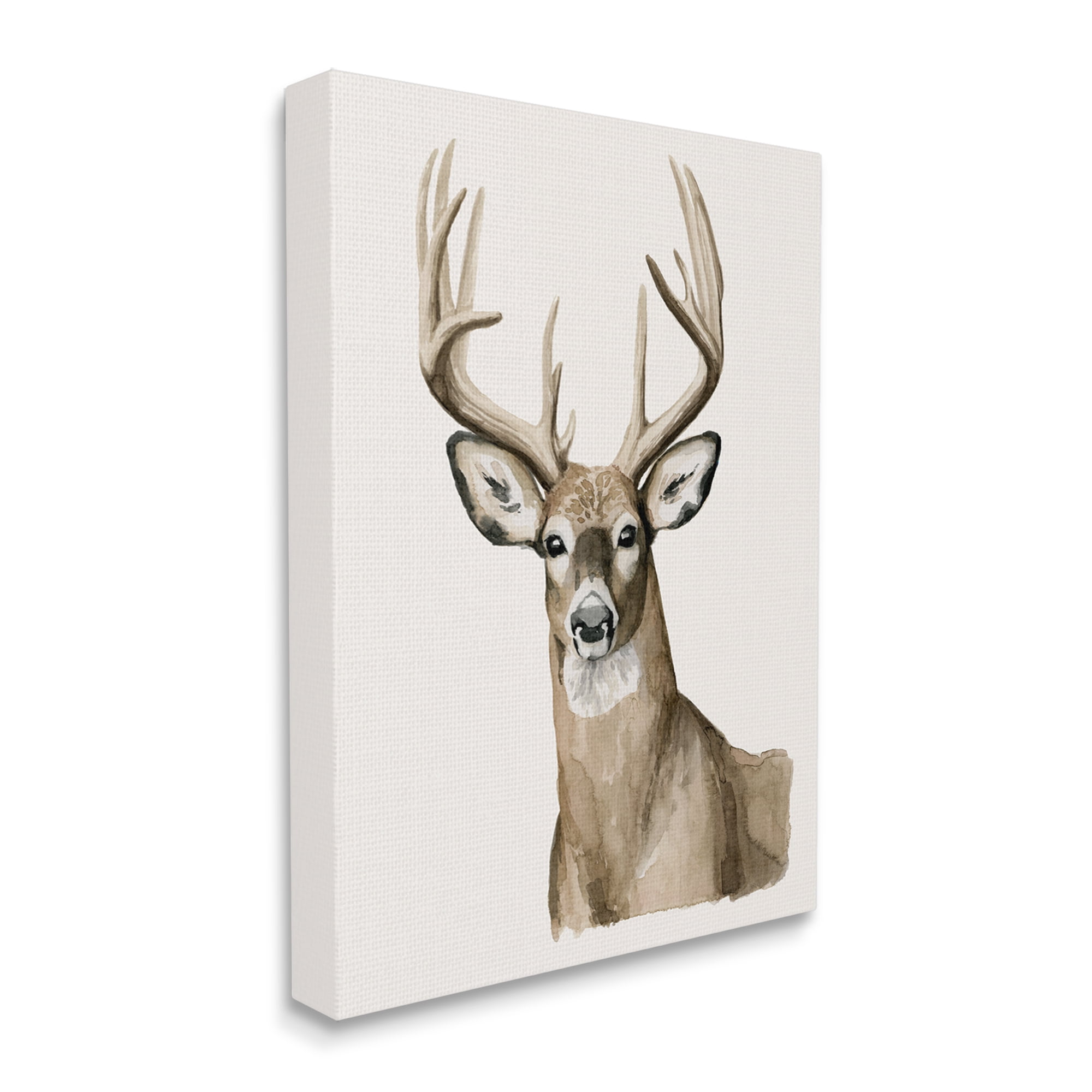 Stupell Industries Brown Deer Gazing Antlers Watercolor Style Portrait Painting Gallery Wrapped Canvas Print Wall Art, Design by Grace Popp