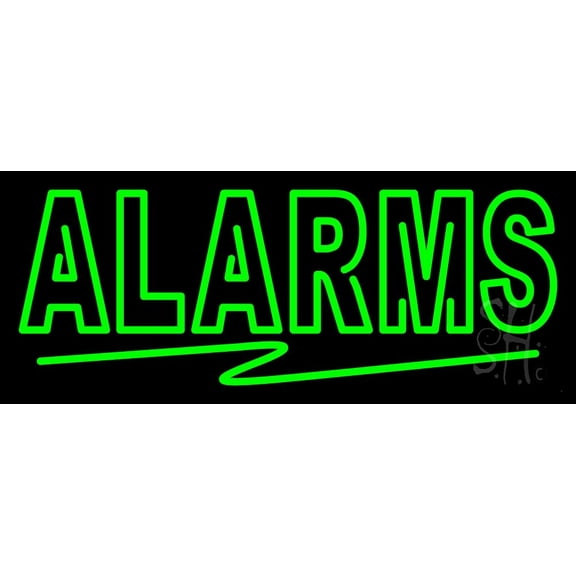 Alarms LED Neon Sign 10 x 24 - inches, Clear Edge Cut Acrylic Backing, with Dimmer - Bright and Premium built indoor LED Neon Sign for Computer & Electronics store decor.