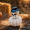 thumbnail image 4 of Resin Skull White Pumpkin Figurine With Bow Hat Decor Freestanding Tabletop Statue For Halloween Indoor Party Shelf Mantel Seasonal Home Decor.B:1Pc(3.93*4.92 in), 4 of 5