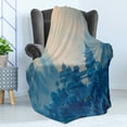 thumbnail image 4 of East Soft Flannel Fleece Throw Blanket, Chinese Building Paint Mist Lanterns at Night Oriental Image Illustration, Cozy Plush for Indoor and Outdoor Use, 50" x 60", Blue, by Ambesonne, 4 of 5