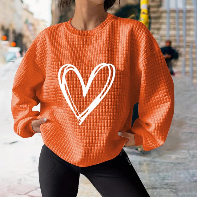 kkbbma Clearance Under $1 Women Heart Print Fall Sweatshirts Casual Loose Long Sleeve Shirts Tops Comfy Lightweight Crewneck Pullover Tops Sweaters