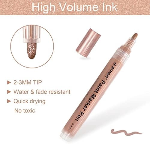 Gold Paint Pens with Silver,Rose Gold, Acrylic paint Pens for Rock Painting, Wood, Fabric, Glass, Canvas, Scrapbooking, Card DIY Metallic Acrylic Marker (2mm)