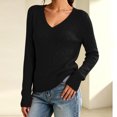 thumbnail image 5 of JoveMarine Womens Tops V Neck Pullover - Long Sleeve Cable Knit Sweater Color, Tops for Women Cozy Warm Knit Top,Black L, 5 of 7