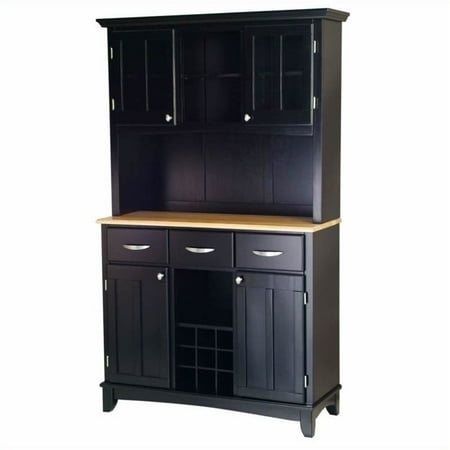

Bowery Hill Wine Rack Buffet with Natural Wood Top and 2 Door Hutch in Black