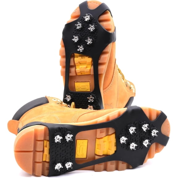 Winter Wise Ice Snow Grips 10-Stud Anti Slip Winter Ice Grippers Universal Slip-on Stretch Fit Snow & Ice Spikes Traction Cleats Crampons - Medium