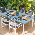 thumbnail image 2 of Easter Eggs Table Cloths for 5 Foot Rectangle Tables, Rabbit Spring Botanical Wildflowers Bunny Blue Patio Waterproof Elastic Fitted Tablecloths, Washable Rectangular Table Cover for Camping, 2 of 8