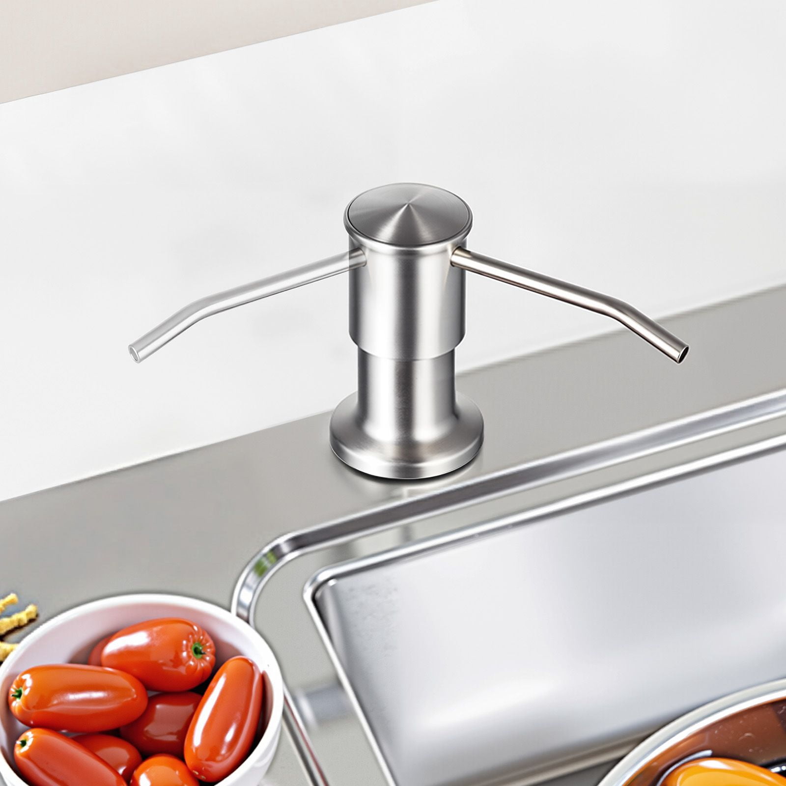 Kitchen Sink Soap Dispenser Stainless Steel, Universal Fit Extension Tube Kit, 360° Rotating Pump Head Built-in Countertop Liquid Dispenser