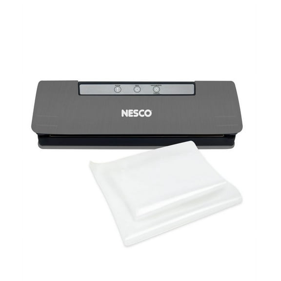 NESCO VS‑C1 Vacuum Sealer Machine, Value Pack with 50 Bags (25 Gallon & 25 Quart), Compact Food Sealer with Pulse Mode, Perfect for Leftovers