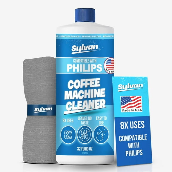 Descaling Solution Compatible with Philips Saeco | Free Cleaning Cloth | 12 Month Supply | Made in the USA | Descaler for Philips Machines | 32 Oz | Coffee Machine Cleaner and Decalcifier